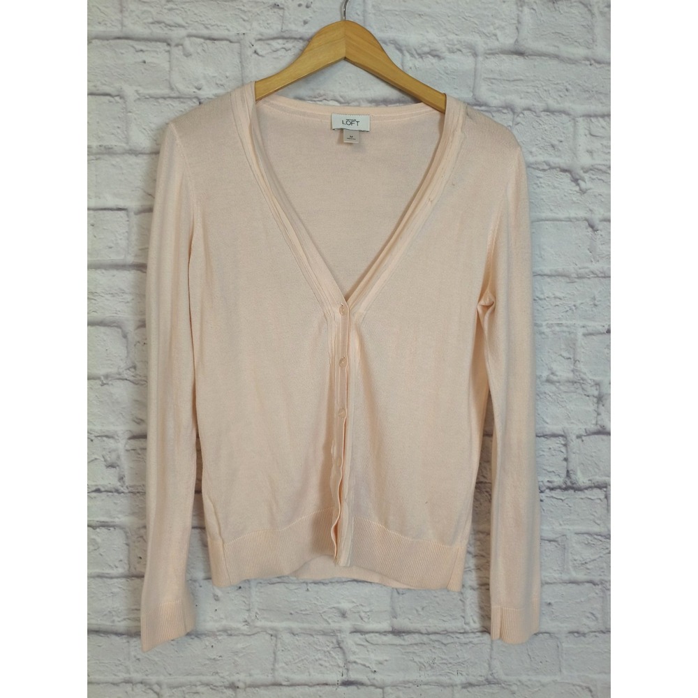LOFT  100% Pima Cotton Peach  Womens Cardigan Sweater V Neck Lightweight Size M